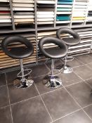 Three Chrome Bar Stools, Black Vinyl Upholstery