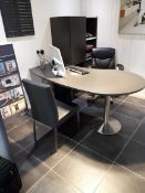 Grey Laminate Kidney Shape Desk, Matching Storage Unit, Multi Swivel Executive Chair & Side Chair