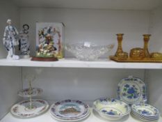 Two Shelves of Porcelain and Glassware