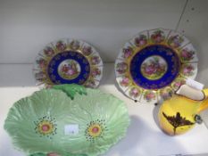 A Handpainted Spanish Ceramic Jug, Carltonware Leaf Dish and Bavarian Plates