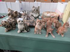 Four Winstanley Cats with six Cat Figurines in different poses