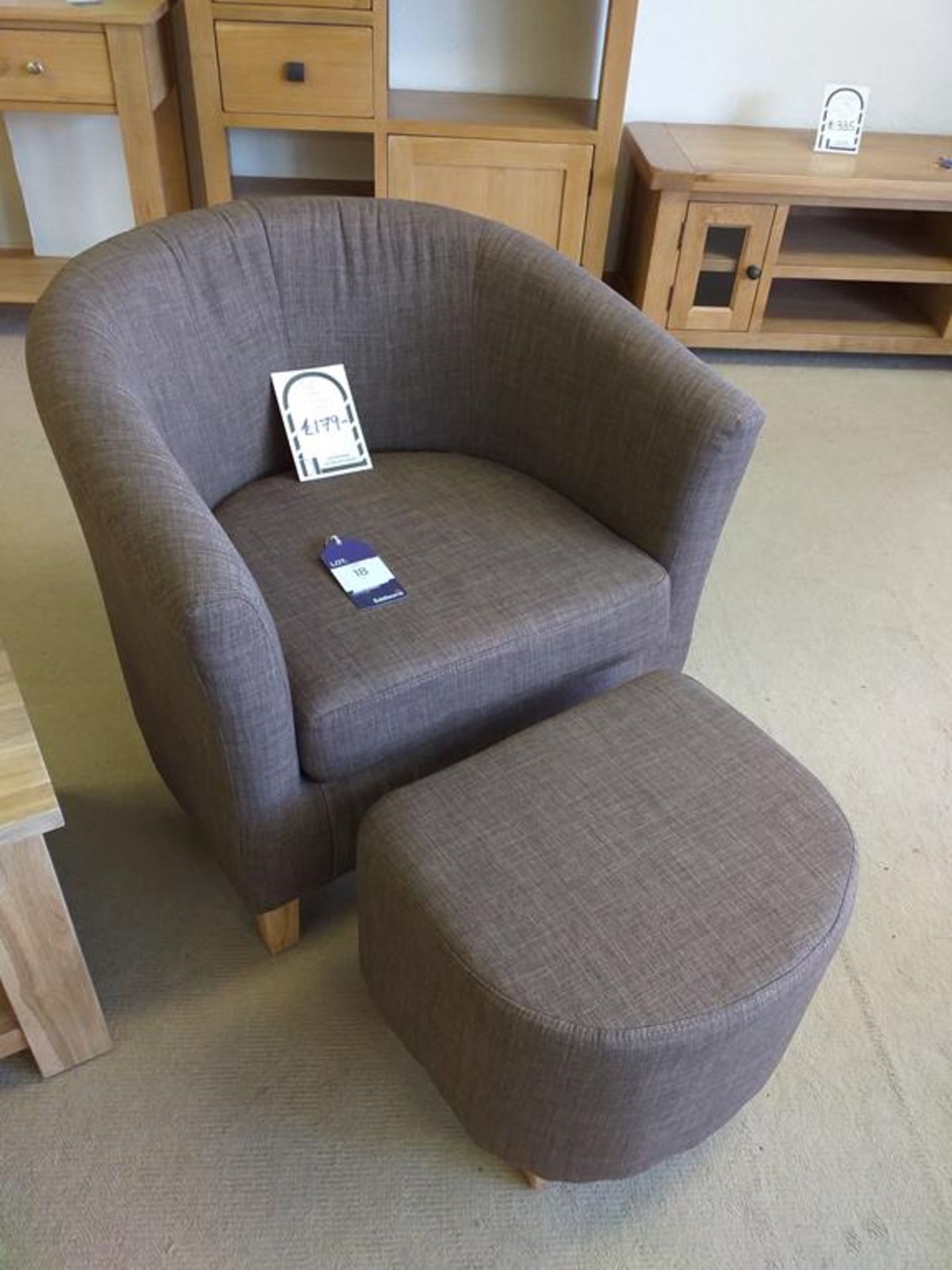 Linen Tub Chair and Stool Set