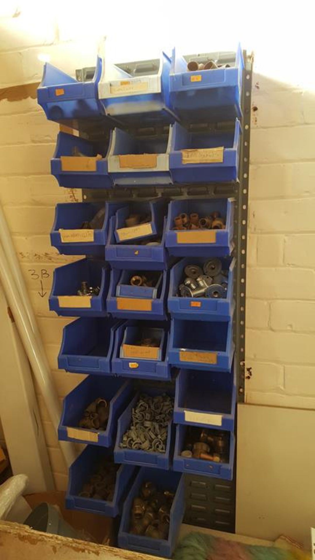 3x Maxi bin storage racks with maxi bits and contents