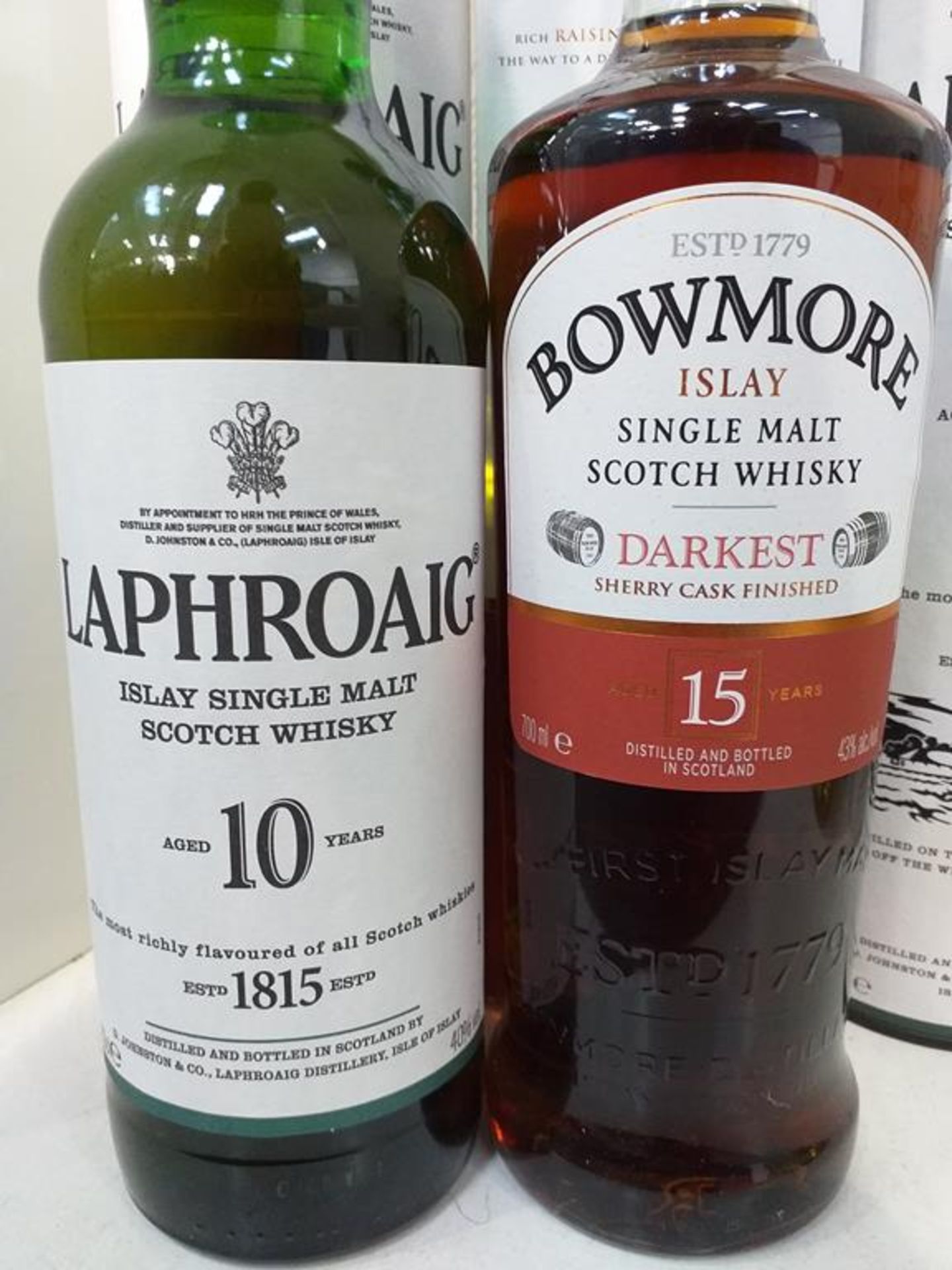 Two bottles of Laphroaig Islay Single Malt Scotch Whisky and a bottle of Bowmore Islay Single Malt - Image 3 of 4