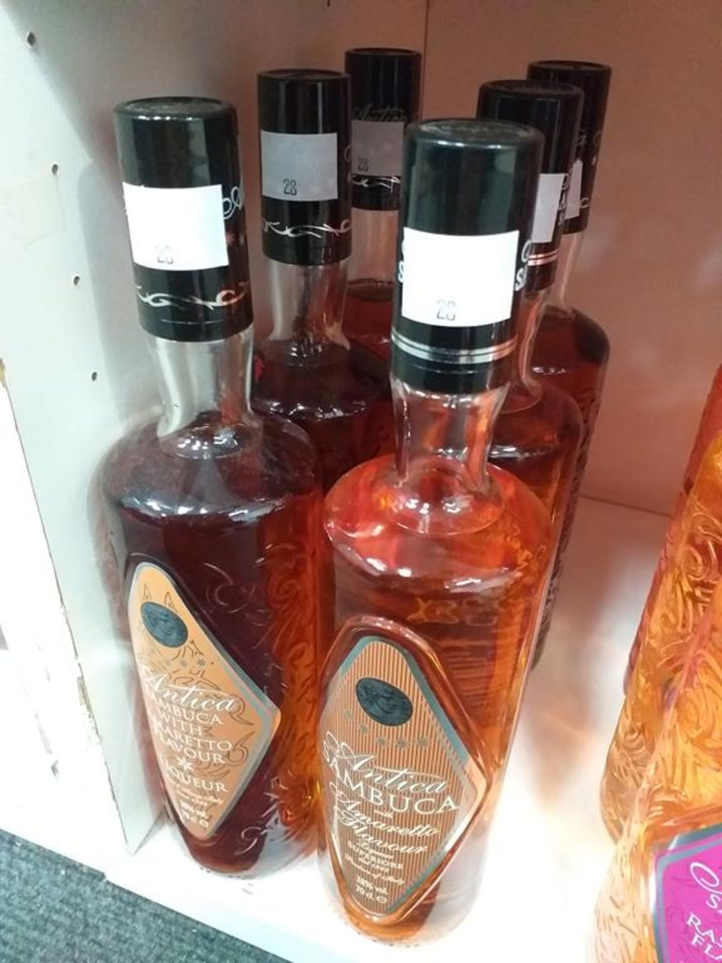 Six bottles of Antica Sambuca with Amaretto flavour liqueur