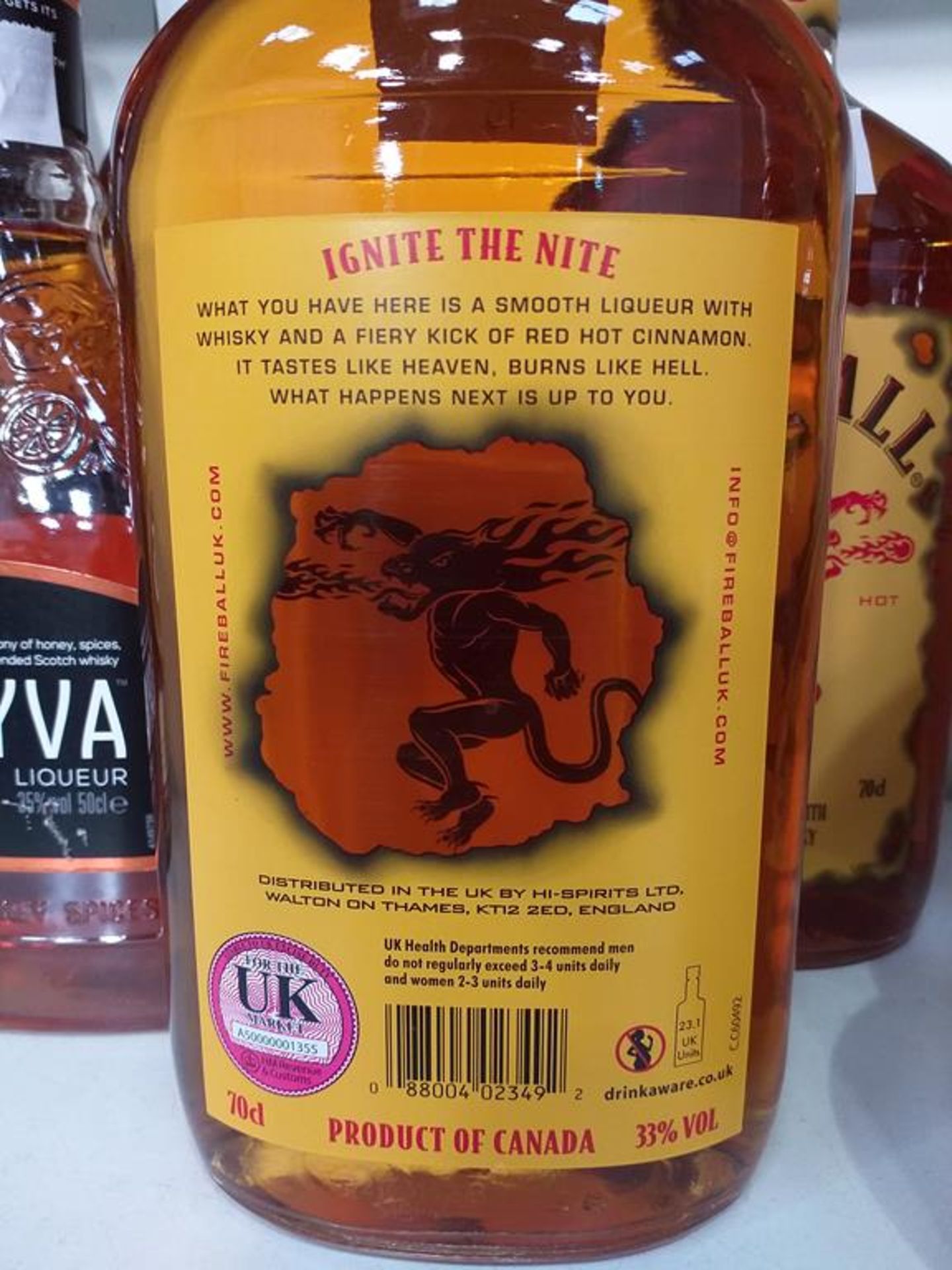 Three bottles of Fireball Liqueur, a bottle of Xante Liqueur, a bottle of Glayva liqueur, a bottle o - Image 3 of 7