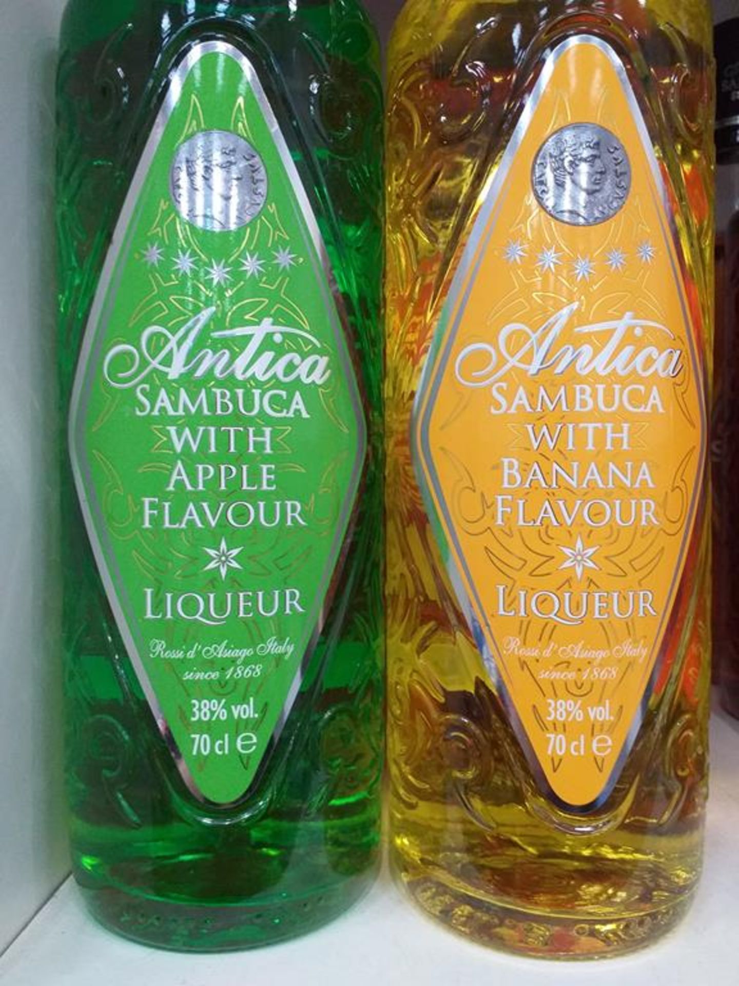 Six bottles of Antica Sambuca liqueur in six different flavours (Amaretto, Raspberry, Apple, Banana, - Image 2 of 4