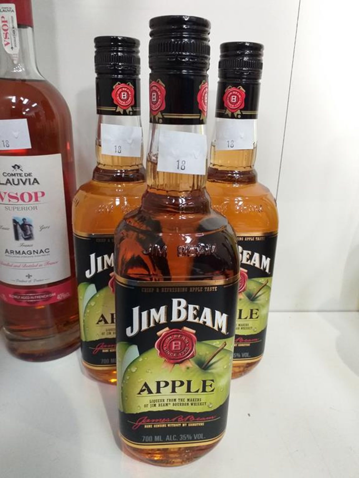 Three bottles of Jim Beam Apple Liqueur, a bottle of Comte de Lauvia VSOP Superior Armagnac and a bo - Image 2 of 9