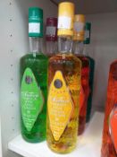 Six bottles of Antica Sambuca liqueur in six different flavours (Amaretto, Raspberry, Apple, Banana,
