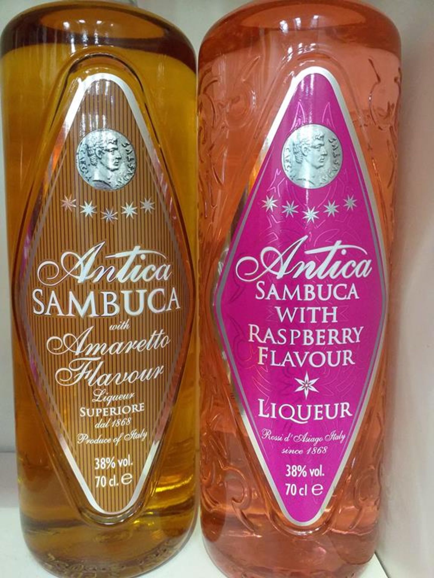 Five bottles of Antica Sambuca liqueur in five different flavours (Amaretto, Raspberry, Banana, Tro - Image 4 of 4