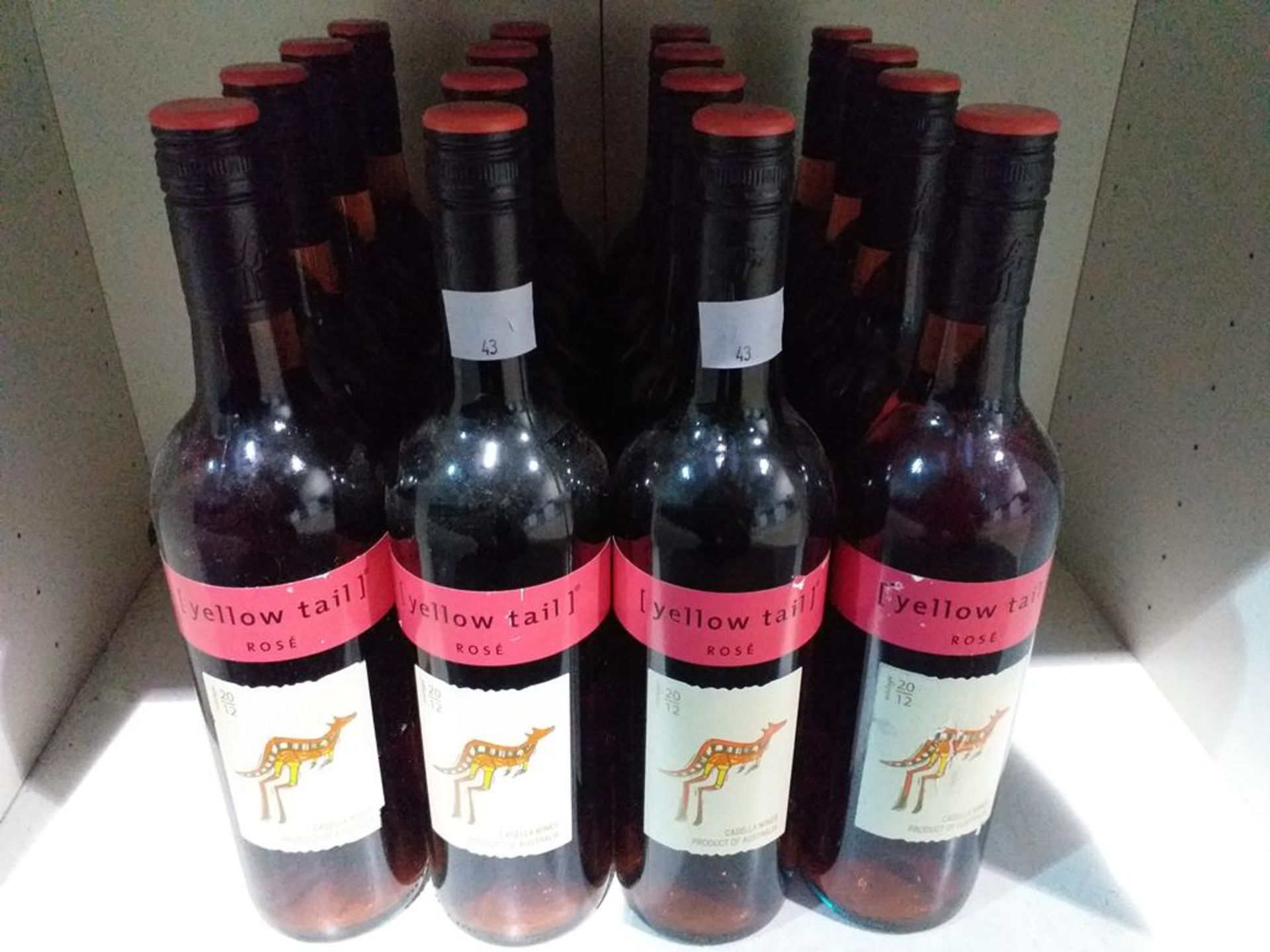 Sixteen bottles of Yellow Tail 2012 Rose wine