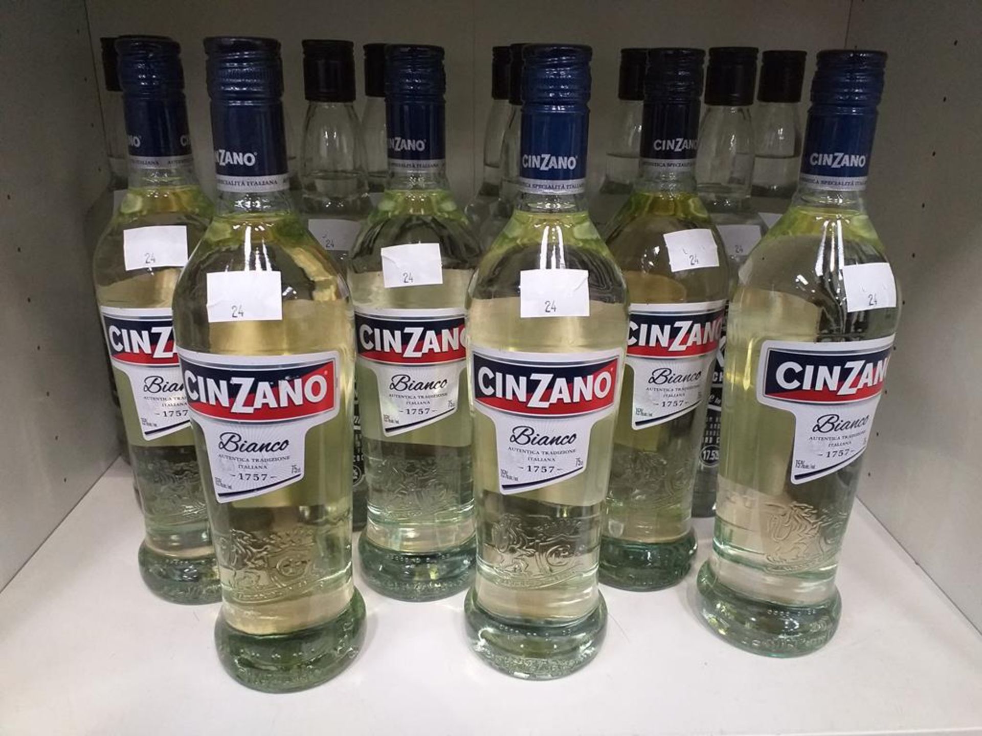 Ten bottles of V-Kat Dry Schnapps and six bottles of Cinzano Bianco Vermouth