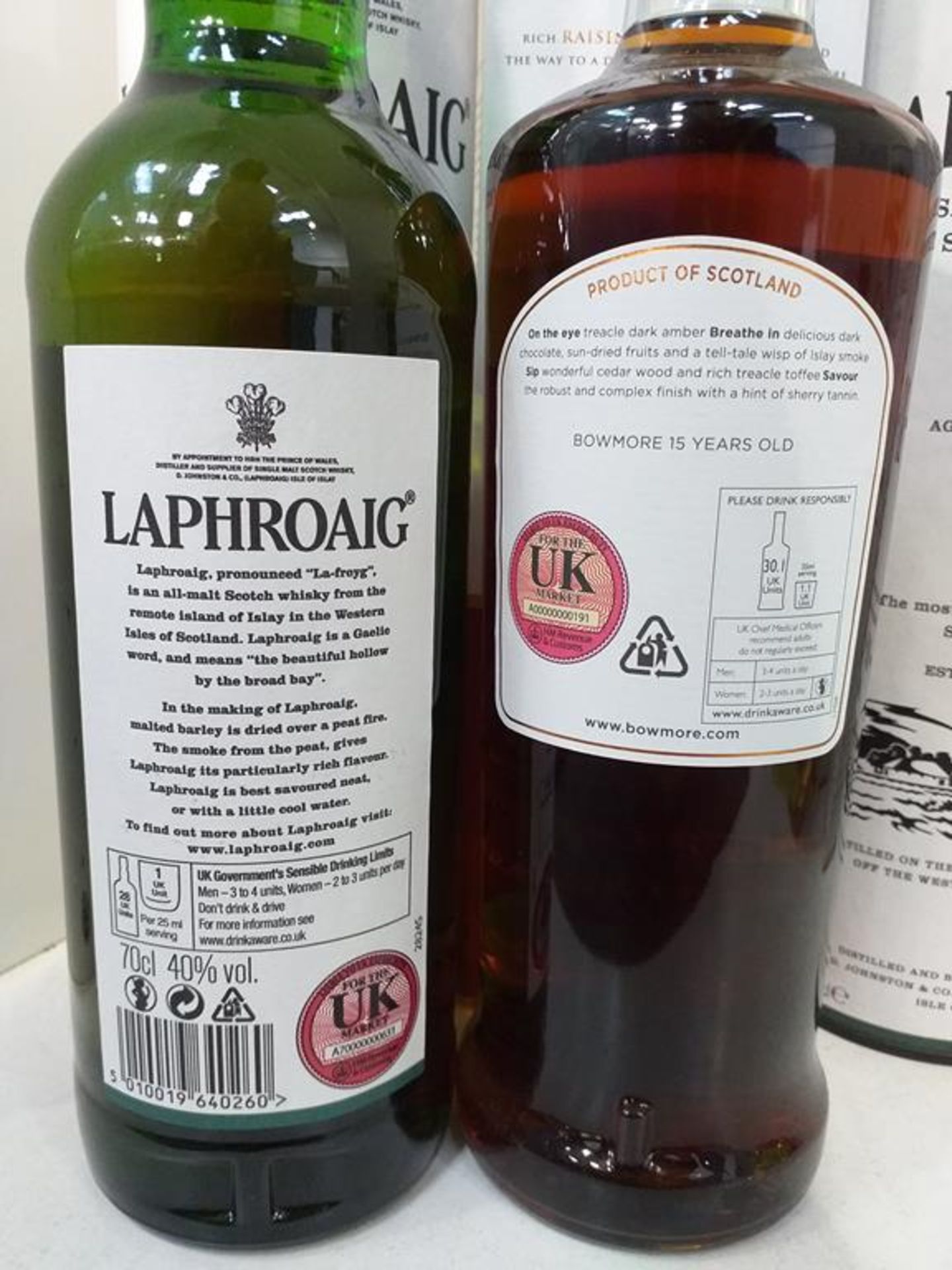 Two bottles of Laphroaig Islay Single Malt Scotch Whisky and a bottle of Bowmore Islay Single Malt - Image 4 of 4