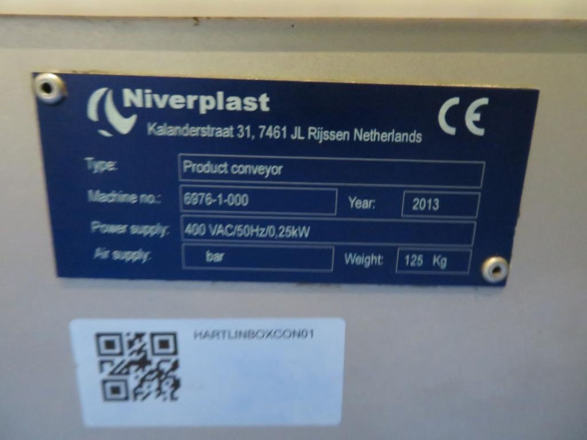 2013 Niverplast Box Erector, Conveyor, Acrylic Slat Belt & Jonge Conveyor - Image 17 of 27