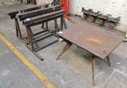 Worktable, 3 Tressles & 4 Roller Stands