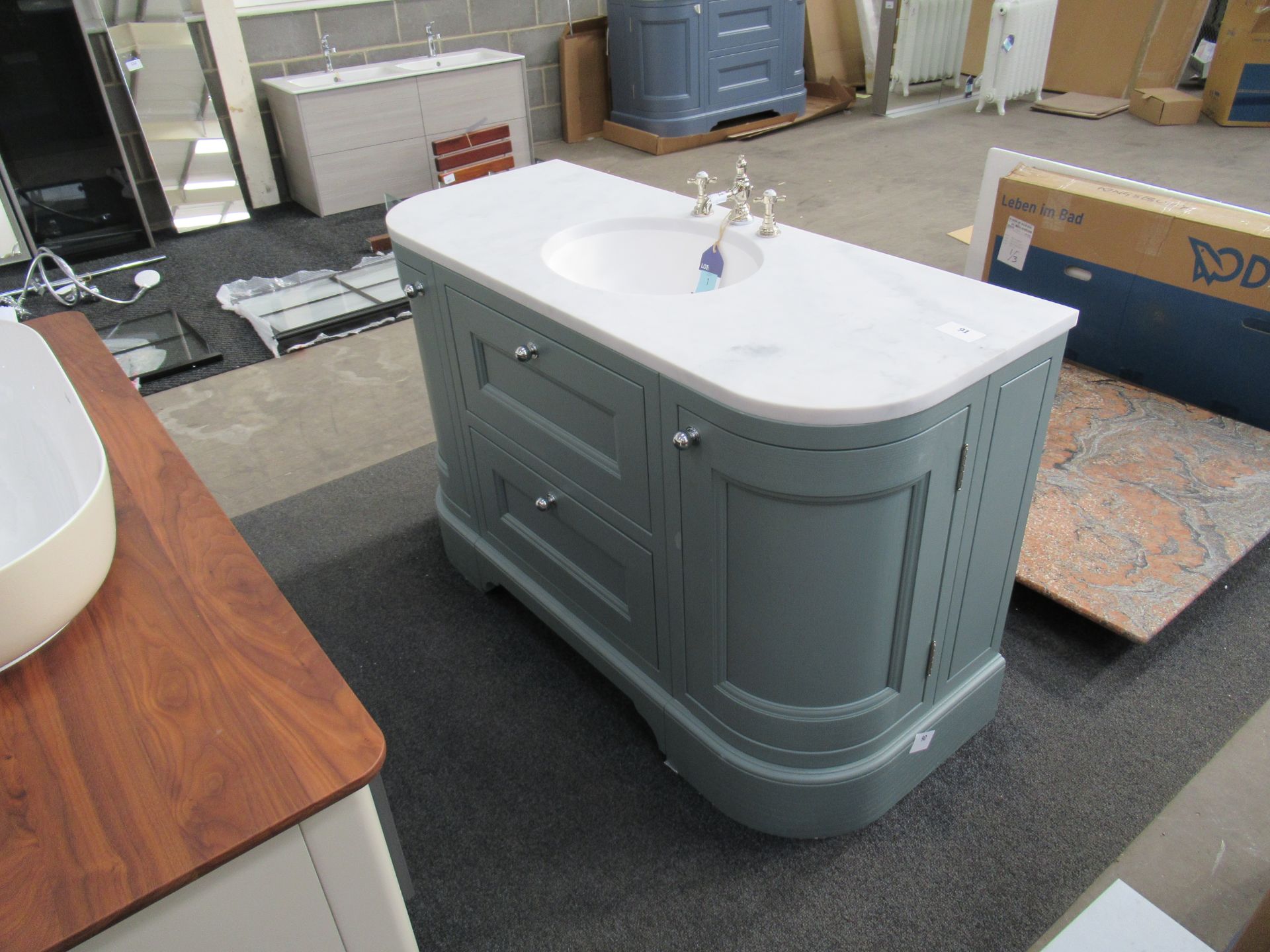 Ex Display Tetbury Freestanding 2 door/2 drawer Vanity Unit in Thyme, 25mm Marble Effect Worktop wit - Image 3 of 11