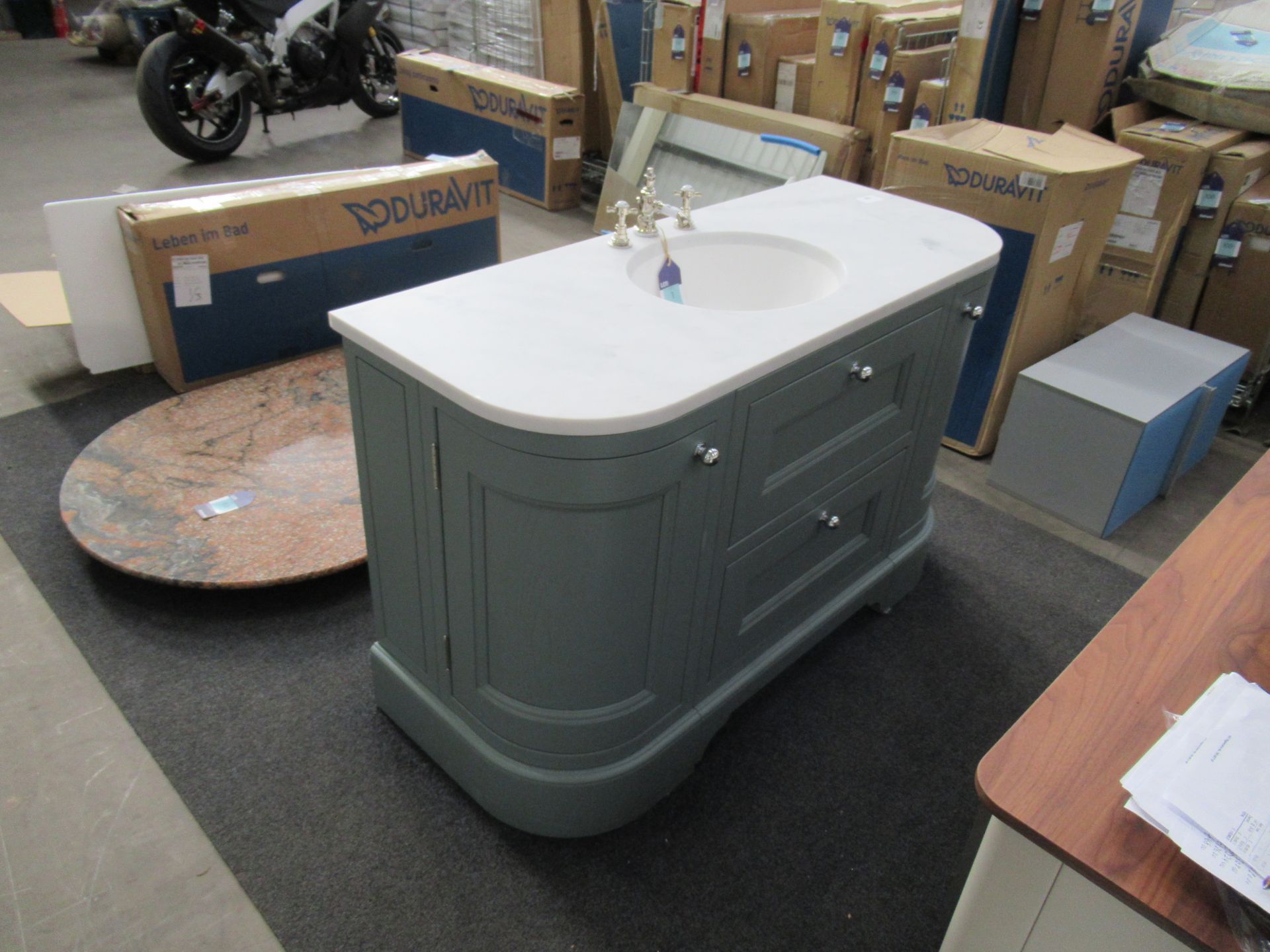 Ex Display Tetbury Freestanding 2 door/2 drawer Vanity Unit in Thyme, 25mm Marble Effect Worktop wit - Image 2 of 11