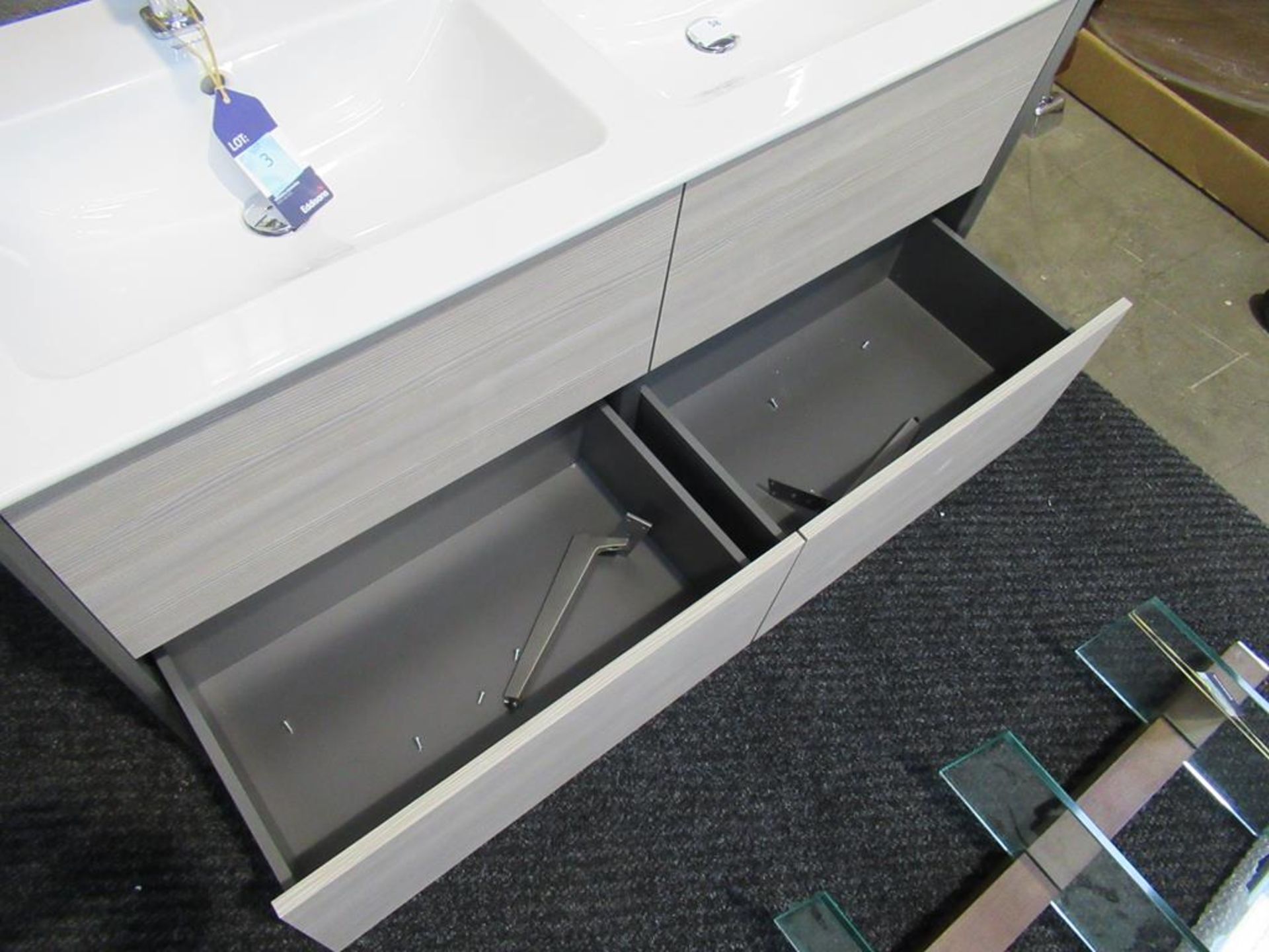 Ex Display 'Me' by Starck double wash basin with Xviu vanity floor standing unit and chrome wash pus - Image 5 of 6