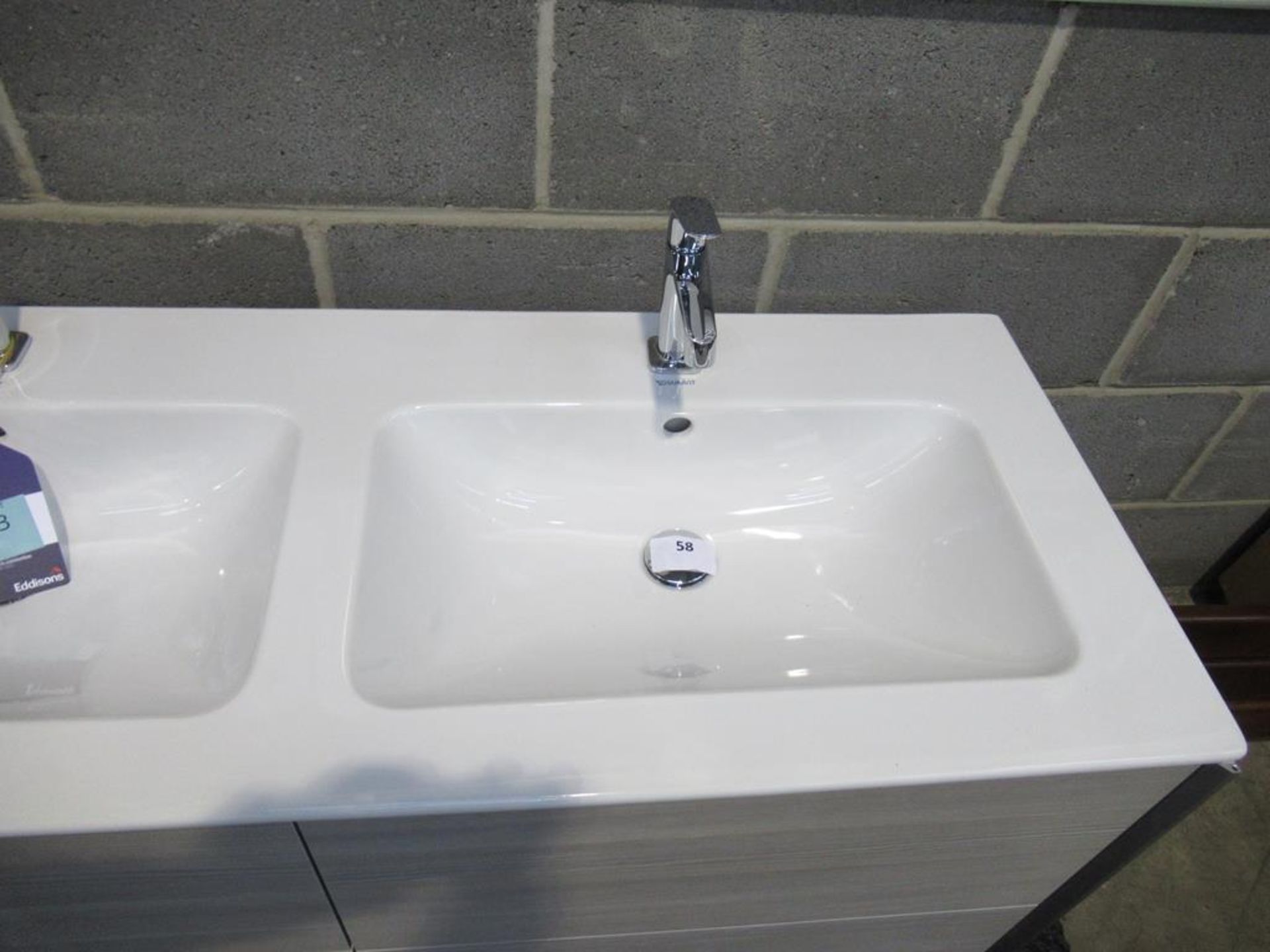 Ex Display 'Me' by Starck double wash basin with Xviu vanity floor standing unit and chrome wash pus - Image 3 of 6