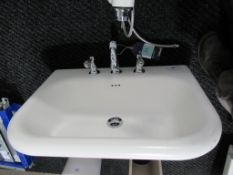 Ex Display Natural SRT Roll Top Basin with Fairfield 3 hole basin mixer with pop up waste and crysta