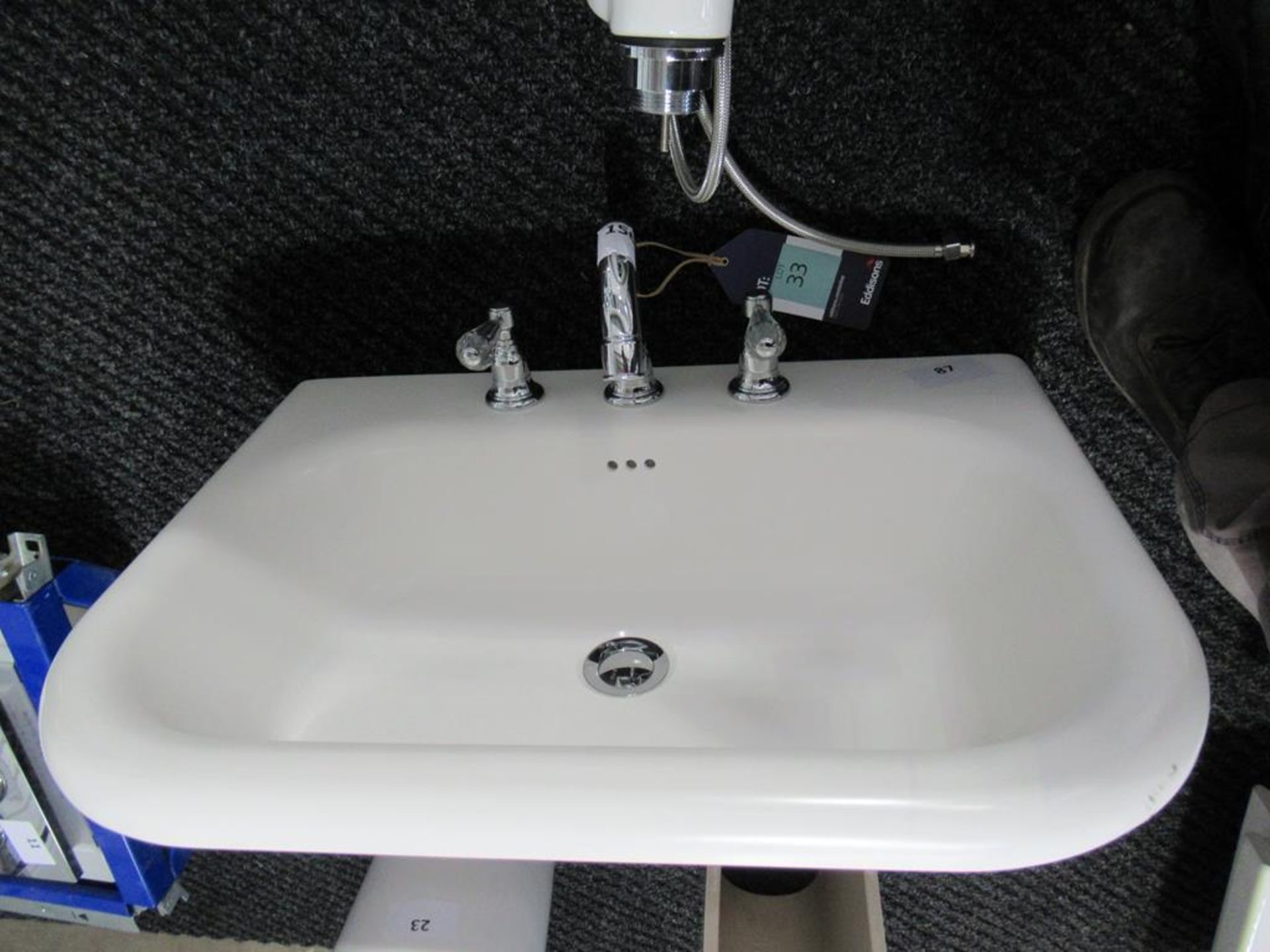 Ex Display Natural SRT Roll Top Basin with Fairfield 3 hole basin mixer with pop up waste and crysta