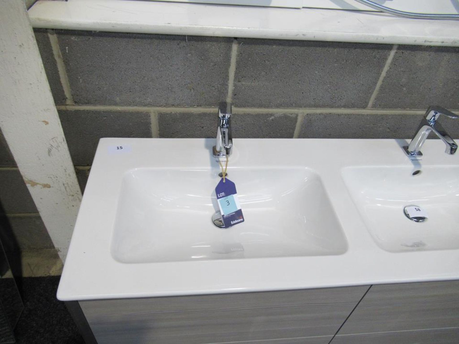 Ex Display 'Me' by Starck double wash basin with Xviu vanity floor standing unit and chrome wash pus - Image 2 of 6