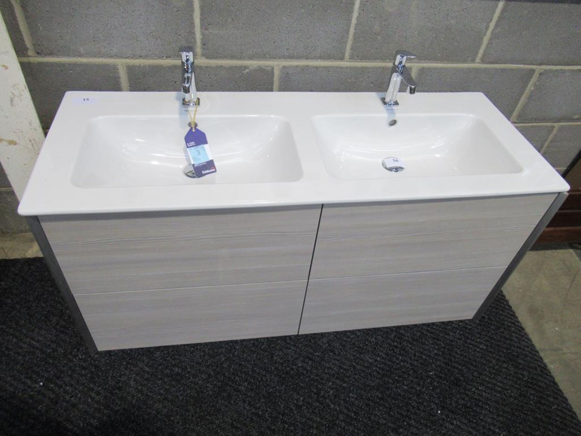 Ex Display 'Me' by Starck double wash basin with Xviu vanity floor standing unit and chrome wash pus