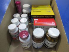 A mixed lot of 14 supplements to include Quest Glucosamine, Xylitol Drug Free Xlear Sinus Care, Life