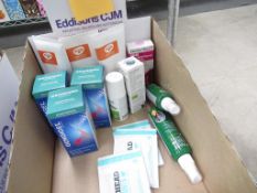 A box of mixed products to contain Mouth Rinse, Calm Mints, First Aid Spray, Multi Vitamin Oral Spra