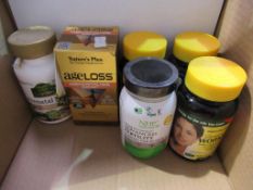 A mixed lot of 6 supplements to include Matures Plus Age Loss Menopause, Multivitamins and Minerals,