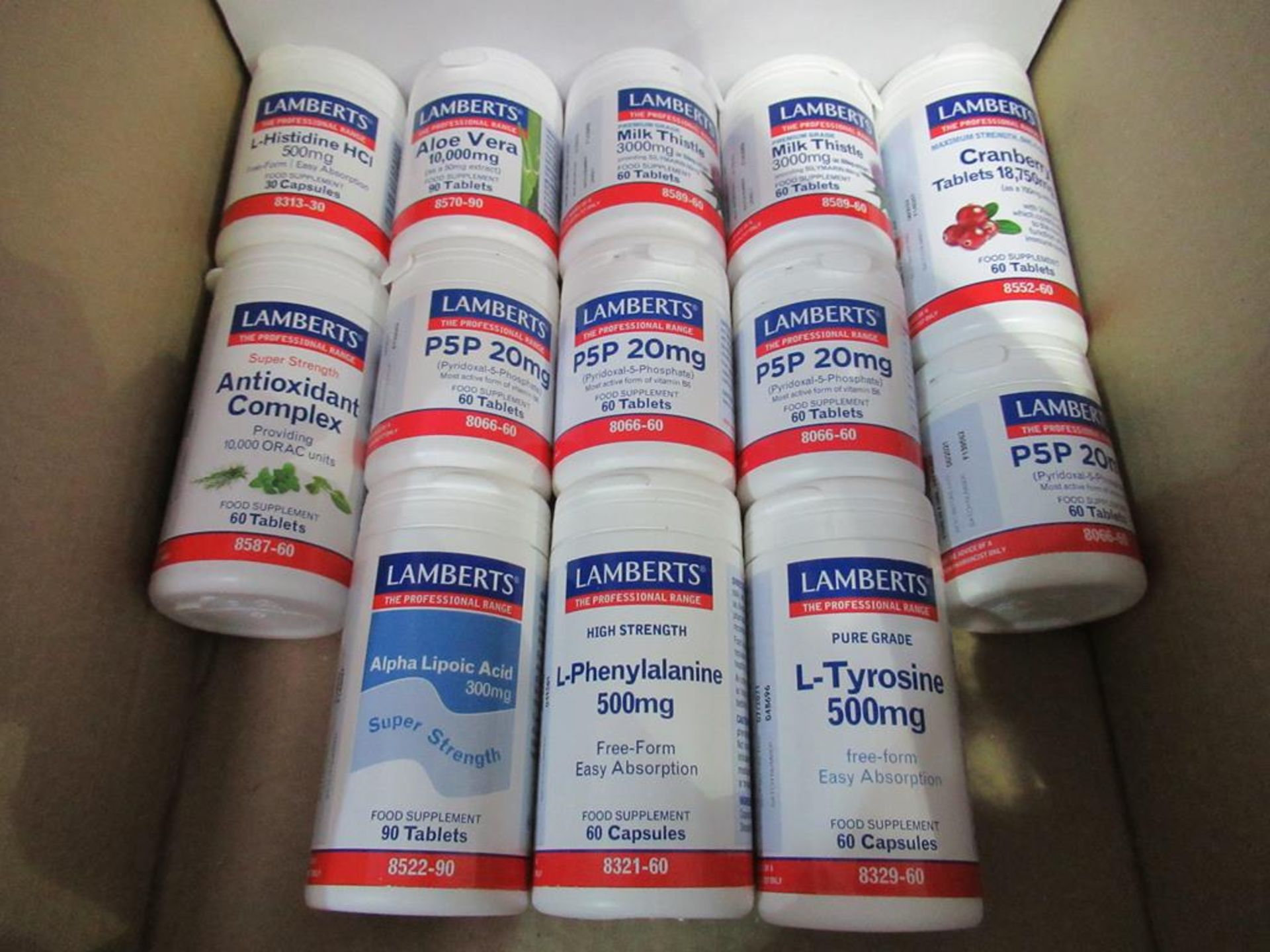 13 x assorted 'Lamberts' tablets/capsules of Aloe Vera, P5P, Phenylalanine etc