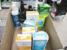 A mixed box containing Organic Tea Tree Hand & Body lotion, Olive Oil and Orange Body Lotion, Hair T