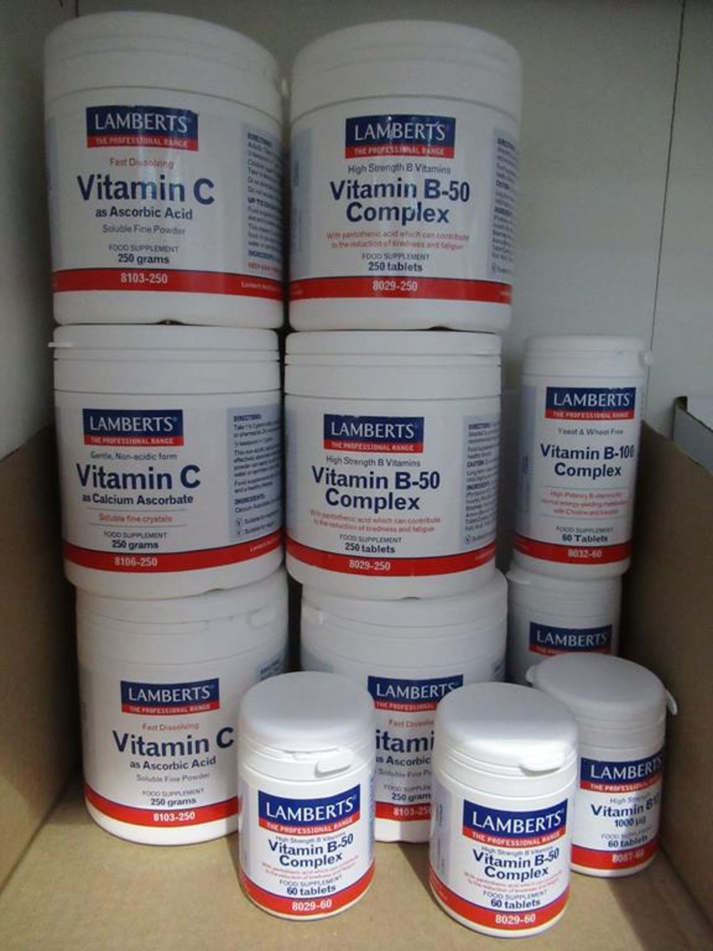 11 x 'Lamberts' capsules/powders of Vitamin C, Vitamin B-100, Vitamin B12 etc