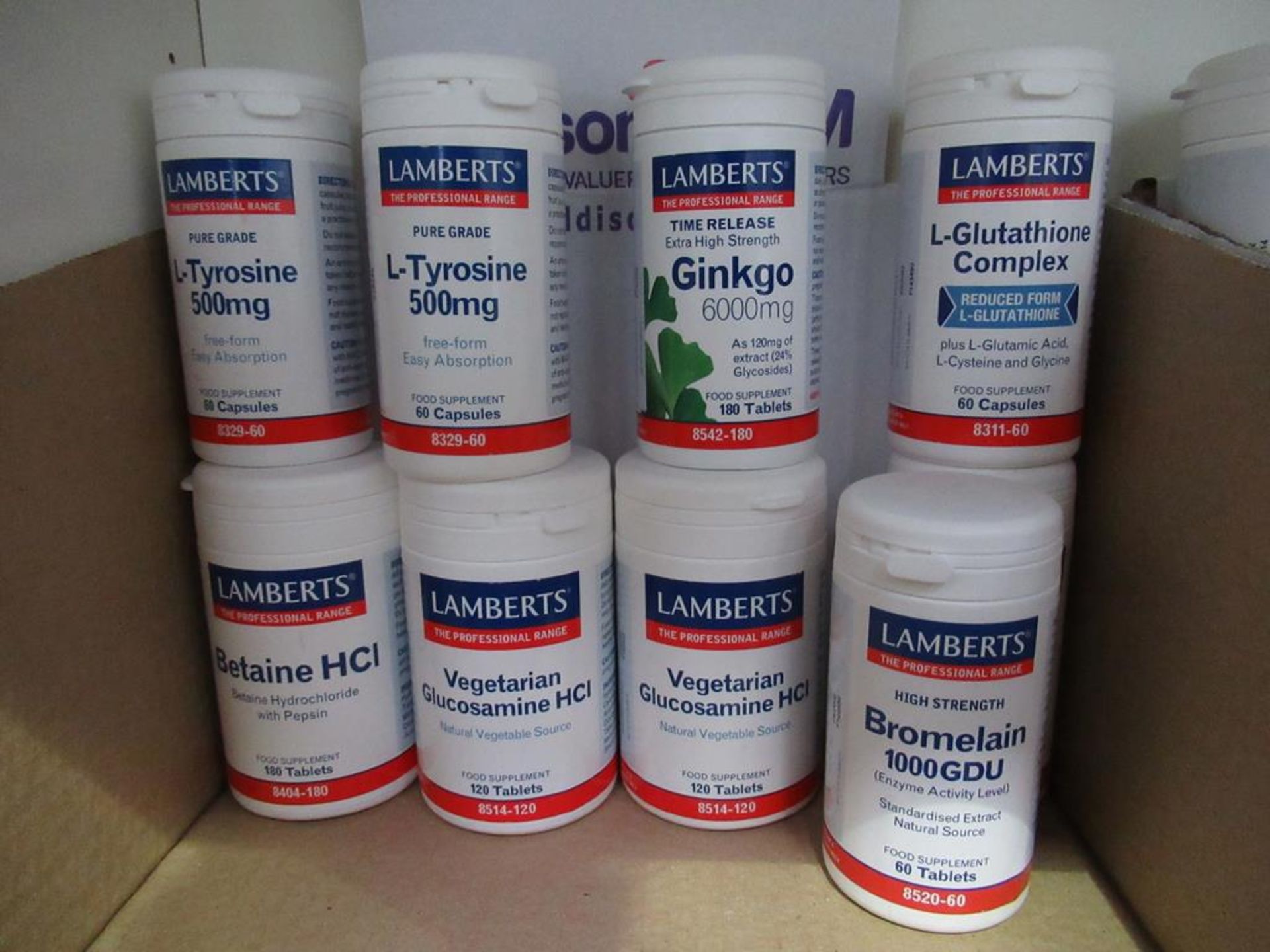 9 x assorted 'Lamberts' supplement tablets/capsules of Ginkgo, Bromelain, Glucosamine etc