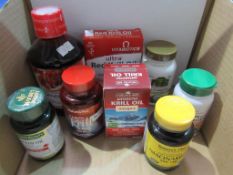 A mixed lot of 8 supplements to include Natures Plus Omega Krill oil, Niacinamide, Immunactin Zinc L