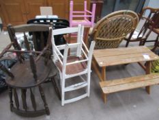 Assorted chairs including small bench and leatherette barstool