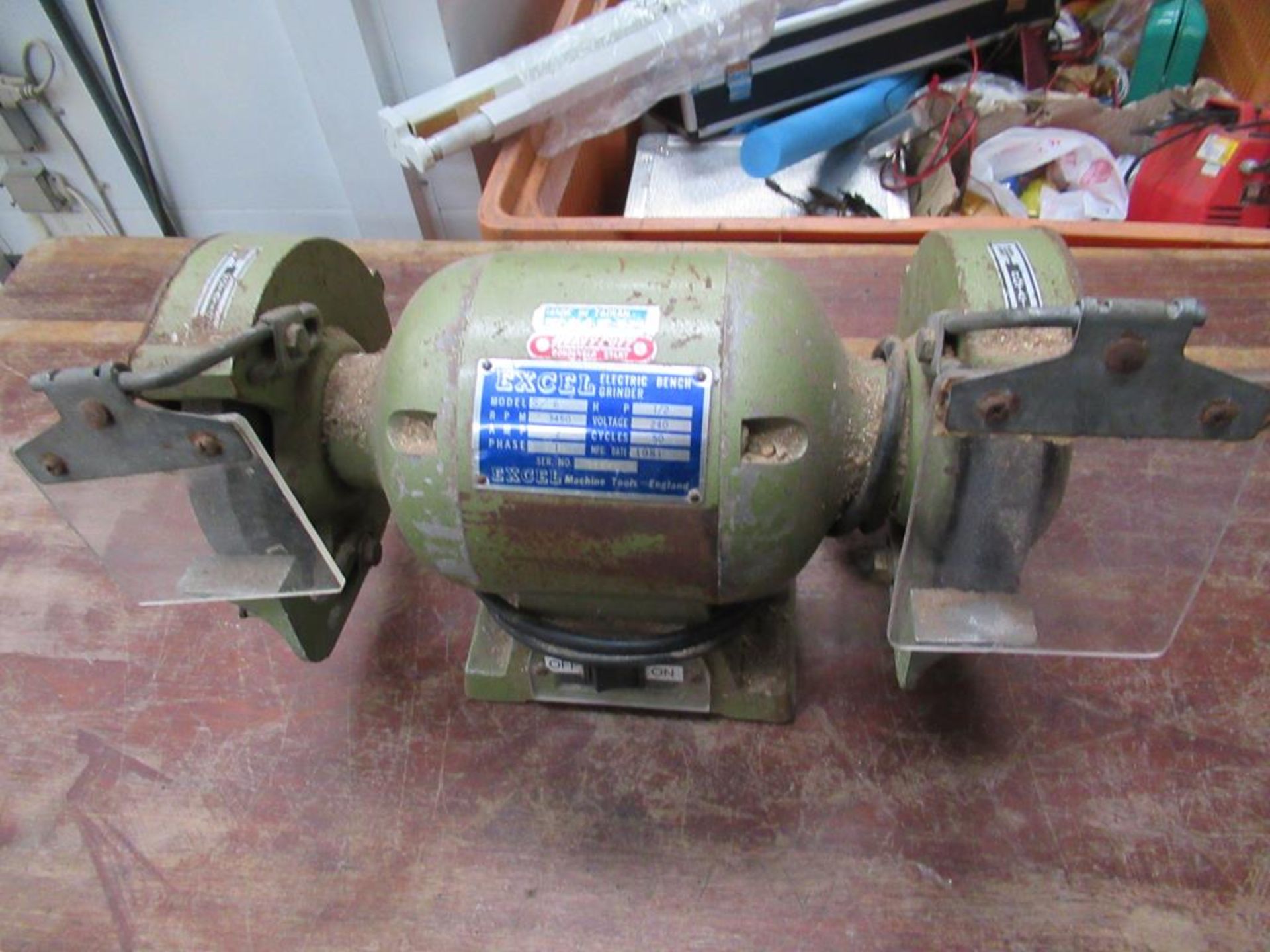 A Wooden Bench together with an Excel Twin Head Bench Grinder. Please note there is a £5 plus VAT Li - Image 2 of 2