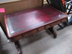 Mahogany effect side table/desk with two drawers