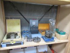 Contents of shelf to include rotary chuck, drills,