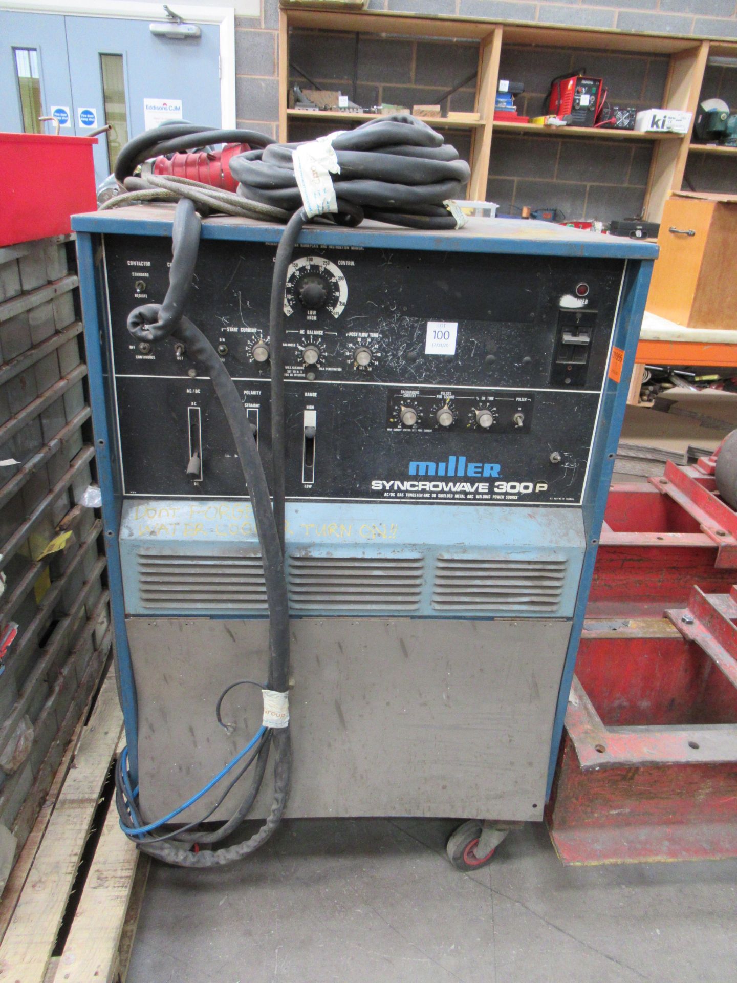 A Miller Syncrowave 300P AC/DC Gas Tungsten Arc or Smellded Metal Arc Welding Power Source. Please n