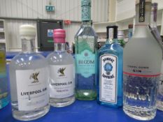 5 x bottles of Gin to Include Liverpool Gin, Chapel Down, Bombay Sapphire and Bloom