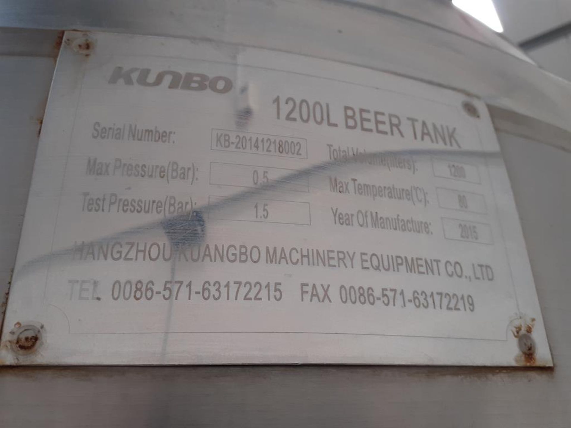 Kumbo 1200l Stainless Steel Beer Tank/conical FV - Image 5 of 7