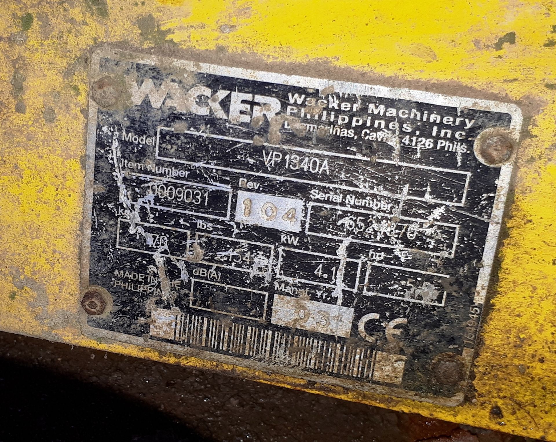 Wacker Neuson VP1340A plate compactor - Image 2 of 2