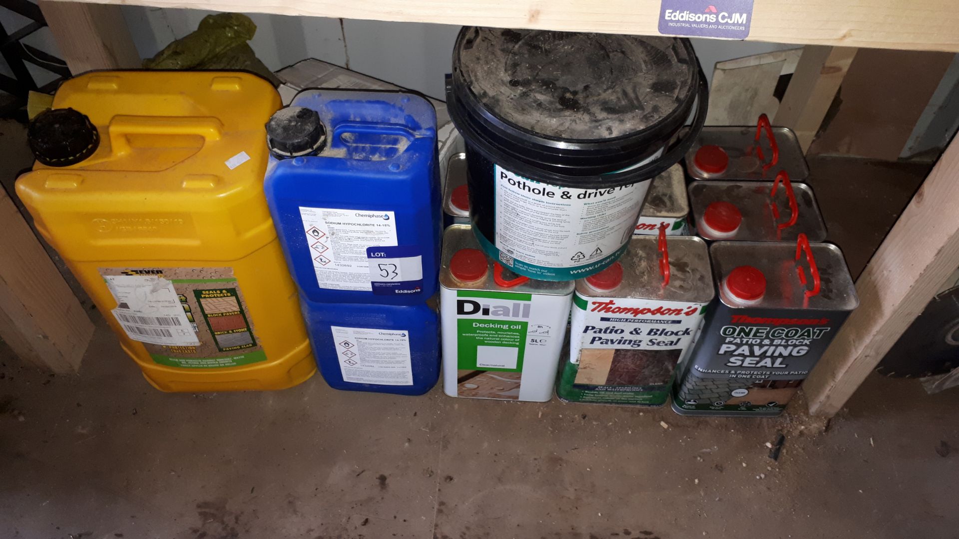 Assortment of new / part-used materials and sealants, including S.B.R Bond, Patio and Block paving