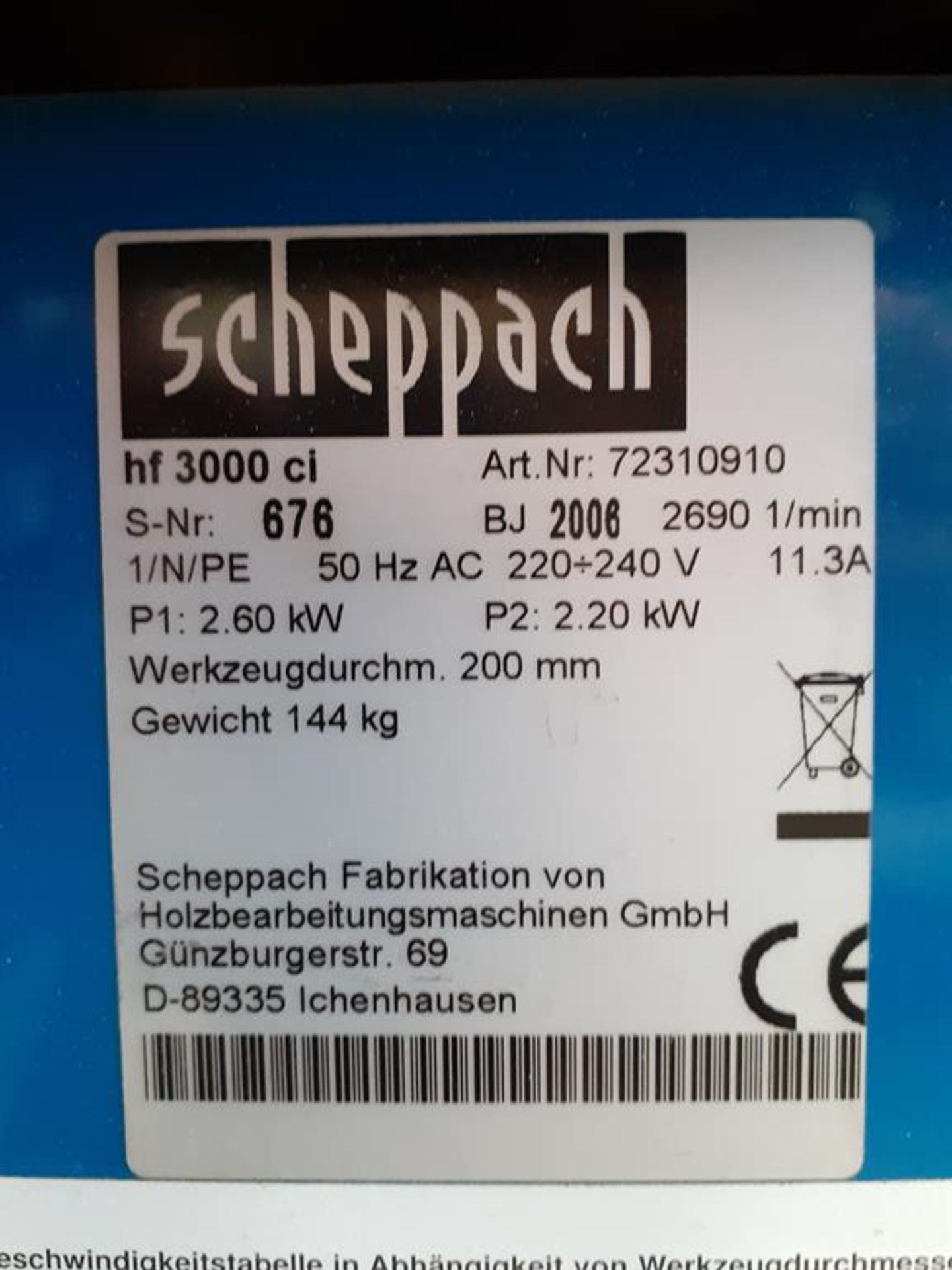 2006 Scheppach HF 3000 CI Spindle Moulder - Bild 7 aus 9