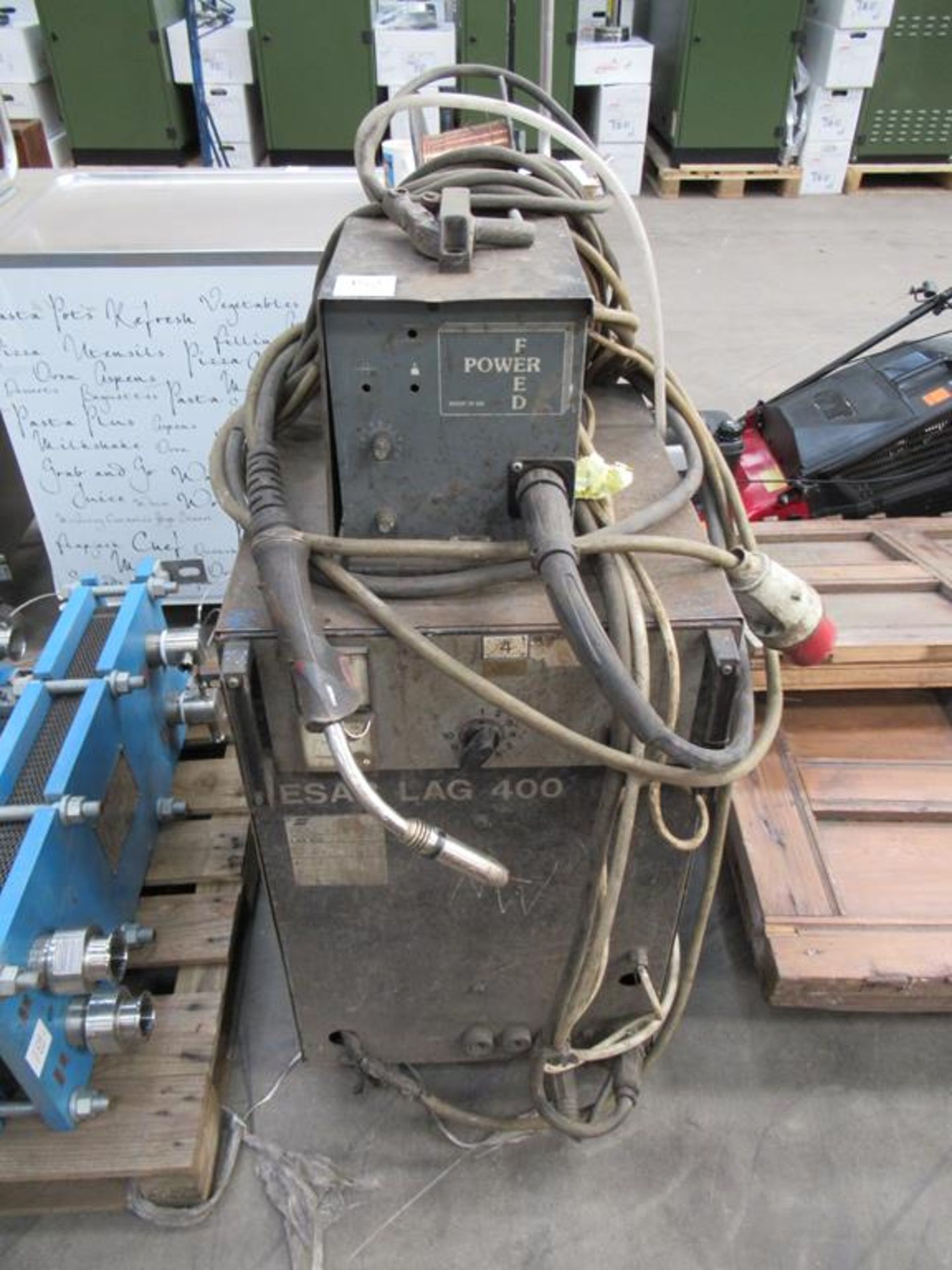 An ESAB Lag 400 3PH Welder complete with Wire Feed