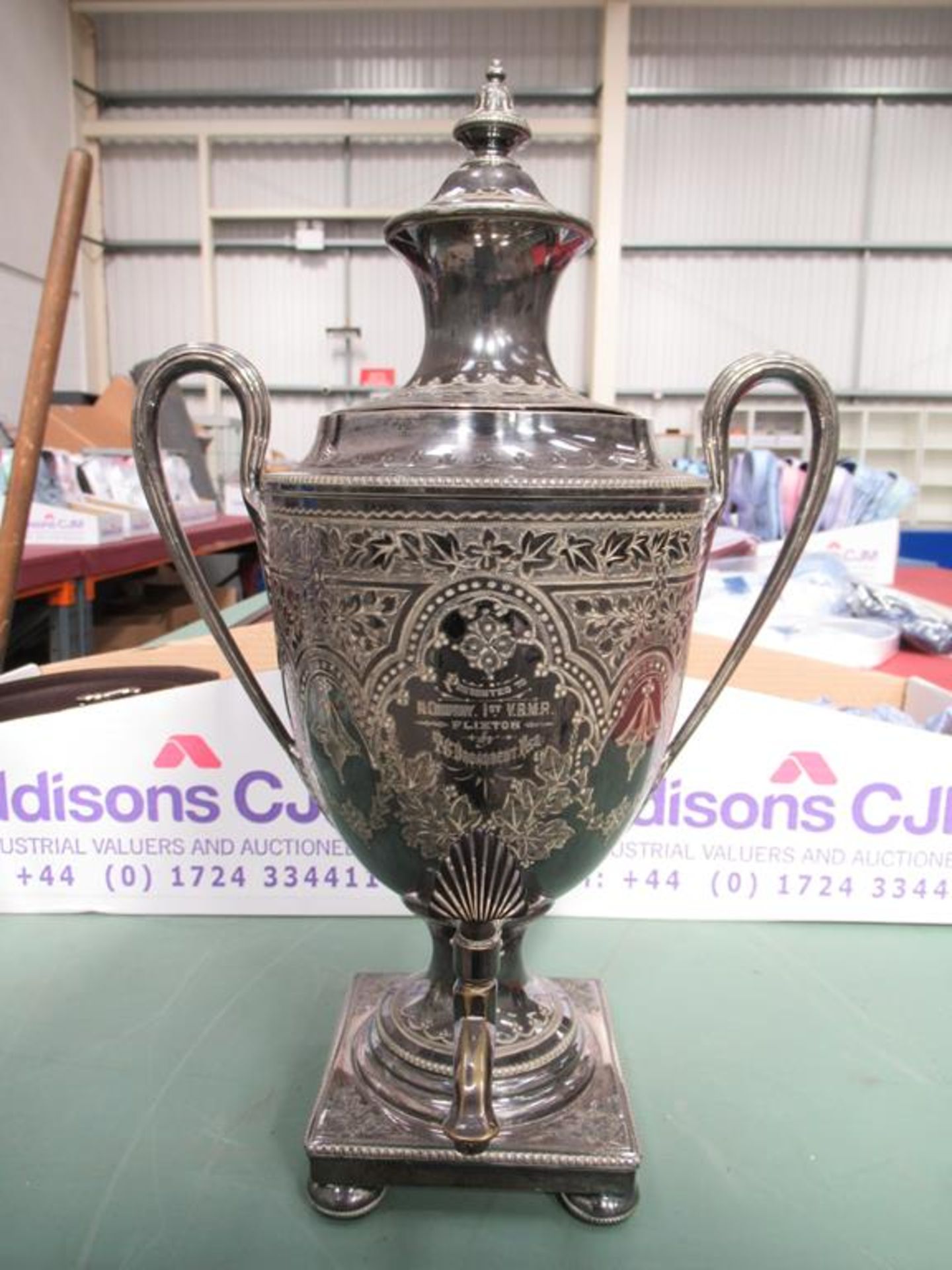 A Silver Plated Tea Urn presented in Flixton, 1895. This urn is at least a proven 125 years old