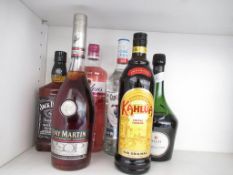 6 x bottles of spirits including Remy Martin Cognac, Captain Morgan Rum etc