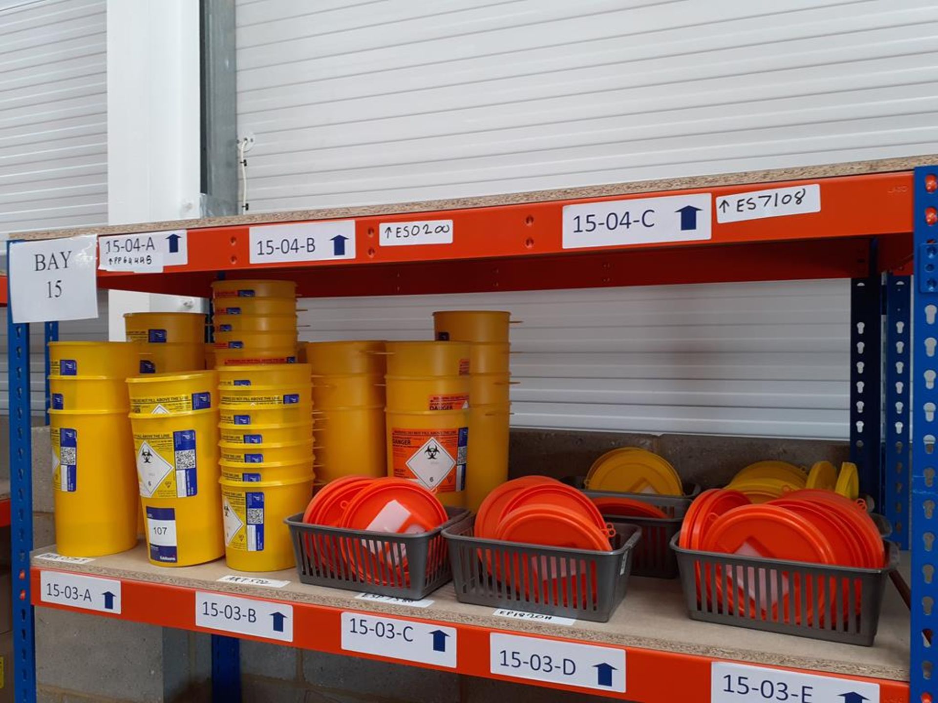 Shelf to contain various sizes Hazardous Waste/Infectious Clinical Waste Buckets