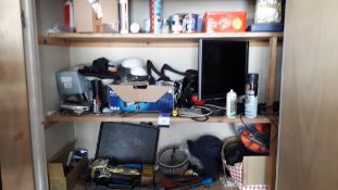 Contents of cupboard to include sealants, ear defenders, knee pads, harnesses and various hand